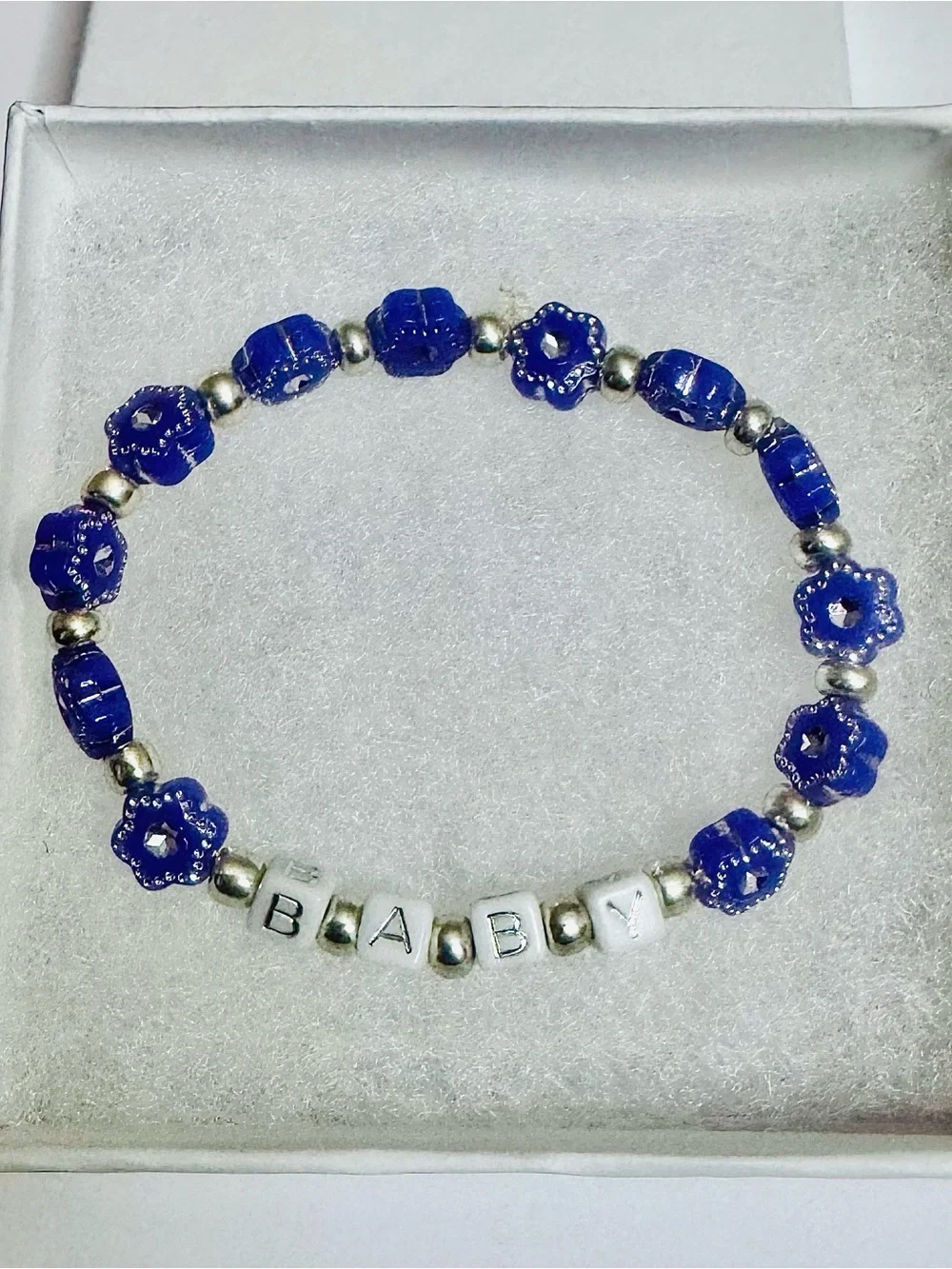 Kids Purple Beaded Stretch Bracelet with Letter Blocks